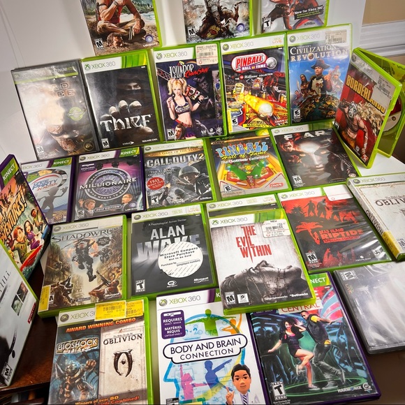 HP!! 🌷🌺 23 XBOX 360 Games Tetris Farcry 3 Thief Fallout 3 Assassin’s lll